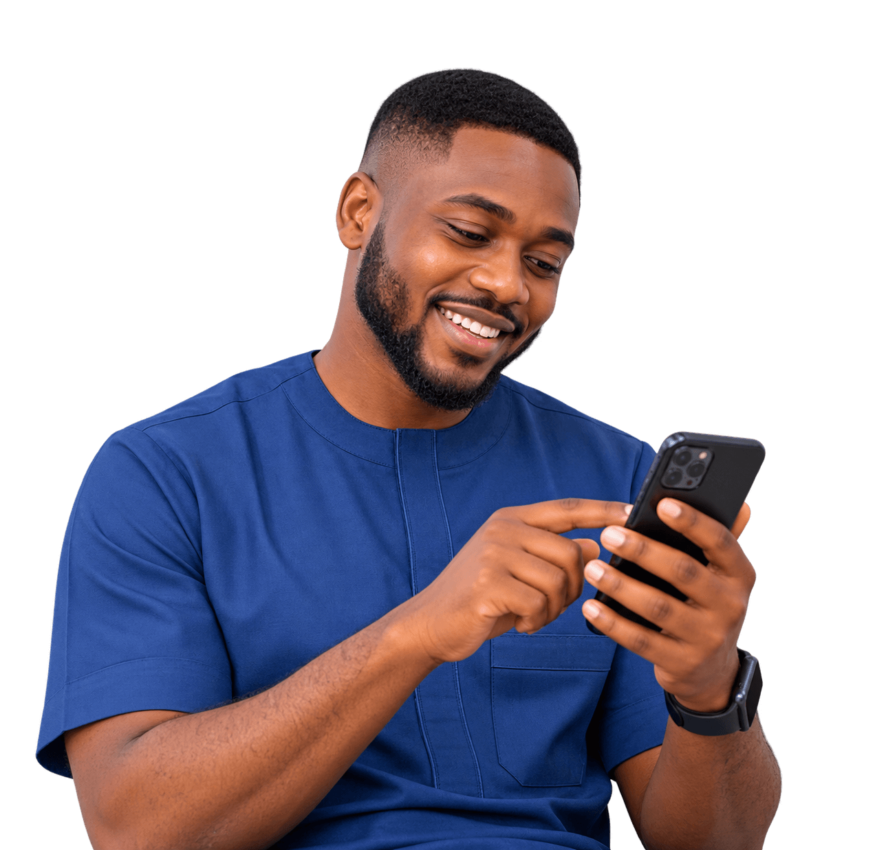 A patient using his phone to speak with a doctor